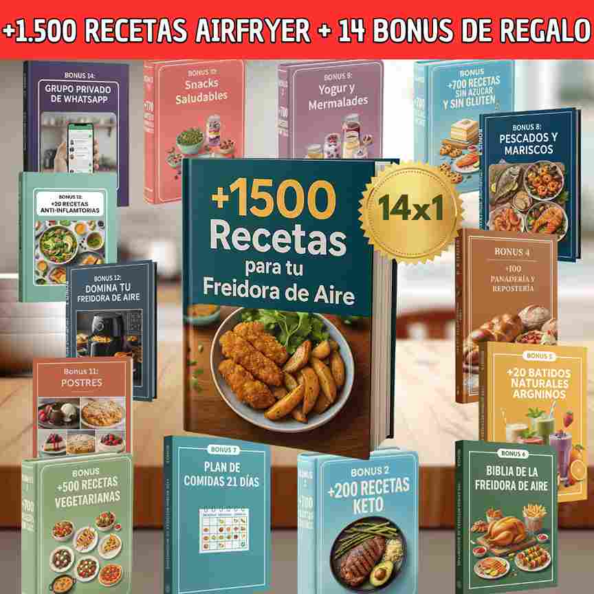 +1500 Recetas para Airfryer + 14 Bonus de Regalo