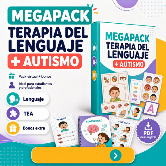Megapack Terapia del Lenguaje + Autismo y accedé a materiales prácticos para trabajar lenguaje, TEA, atención, grafomotricidad y más.